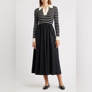NWT Moon River Black and White Striped Top A-Line Midi Skirt